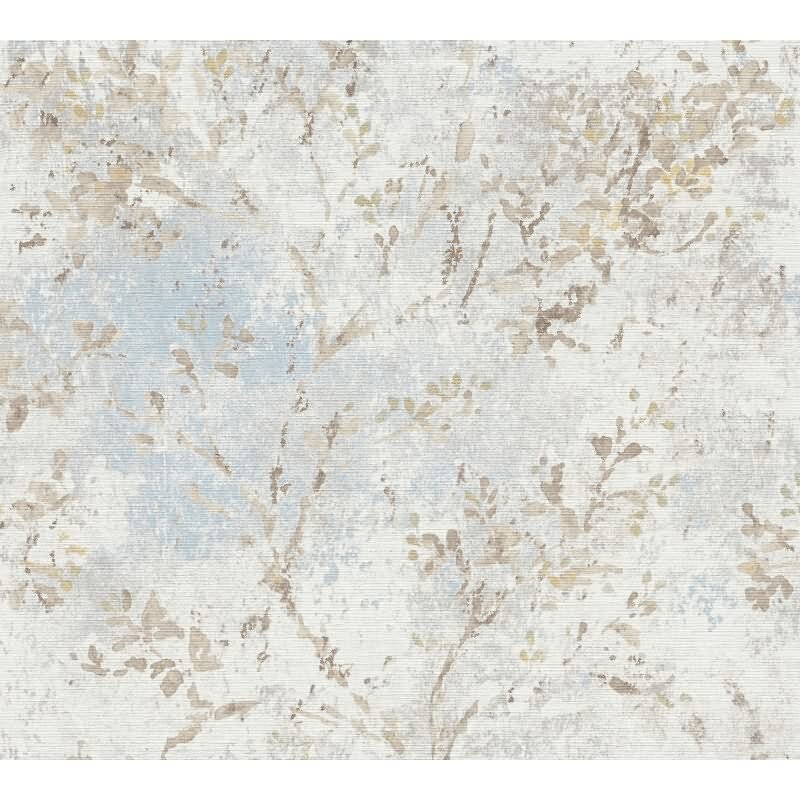 Florale Tapete Vintage Beige Blau - Vliestapete mit Ästen & Blütenmuster (396502)
