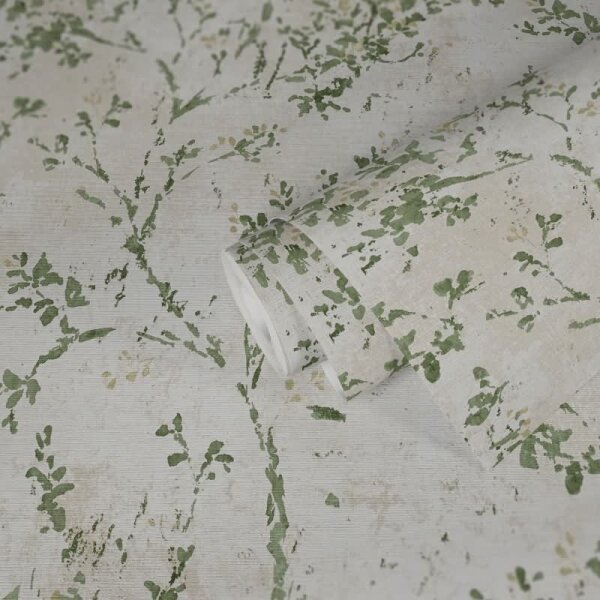 Florale Tapete Vintage Grün Beige - Vliestapete mit Ästen & Aquarelloptik (396504)