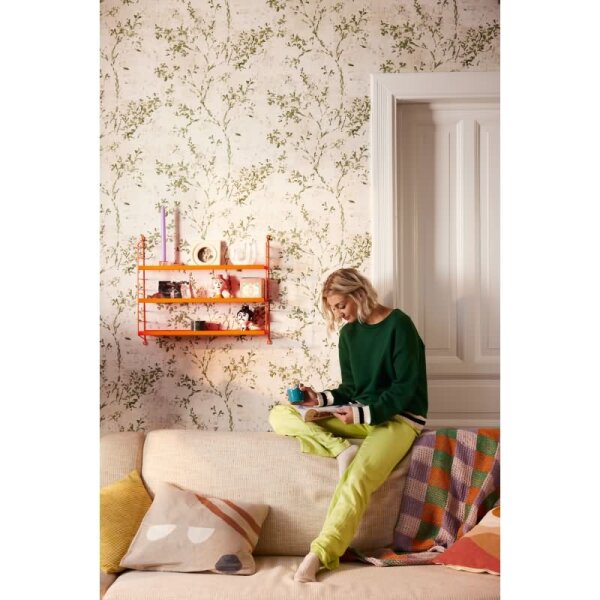 Florale Tapete Vintage Grün Beige - Vliestapete mit Ästen & Aquarelloptik (396504)