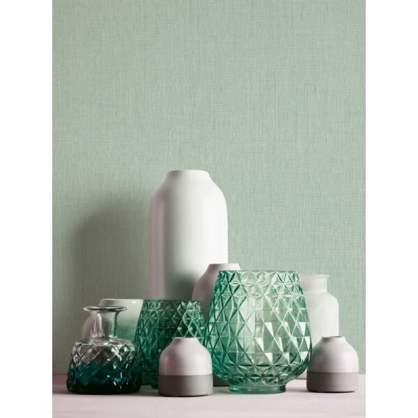 Unitapete in Leinen Optik Mintgrün - Strukturierte Vliestapete modern matt (396511)