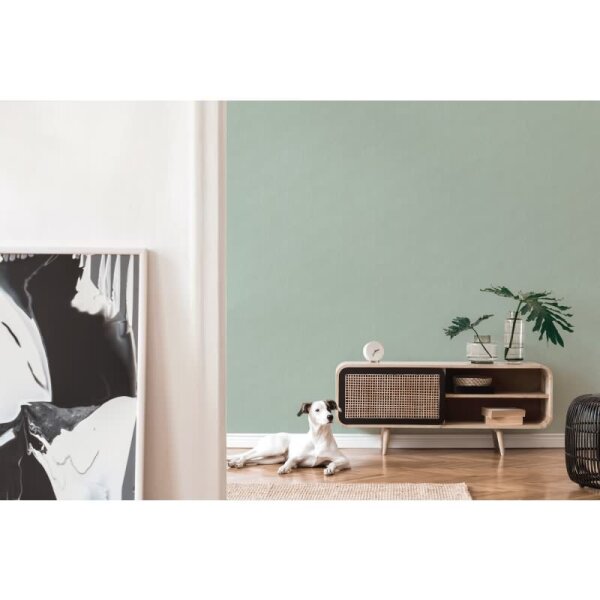 Unitapete in Leinen Optik Mintgrün - Strukturierte Vliestapete modern matt (396511)