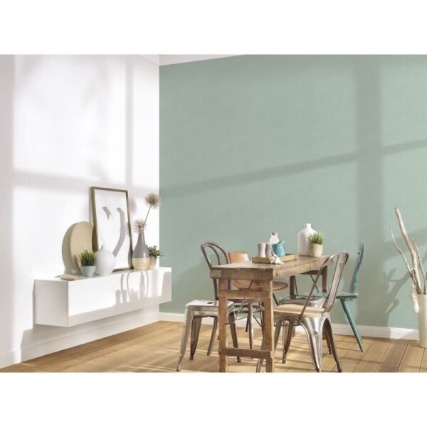 Unitapete in Leinen Optik Mintgrün - Strukturierte Vliestapete modern matt (396511)