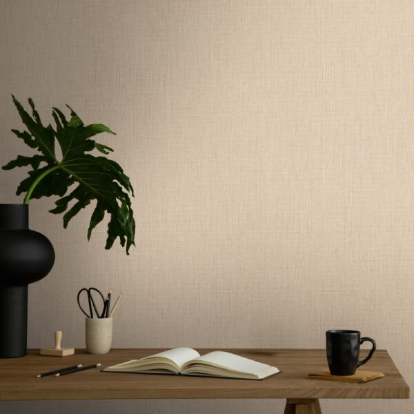 Unitapete in Leinenoptik Naturbeige - Strukturierte Vliestapete matt wohnlich (396514)