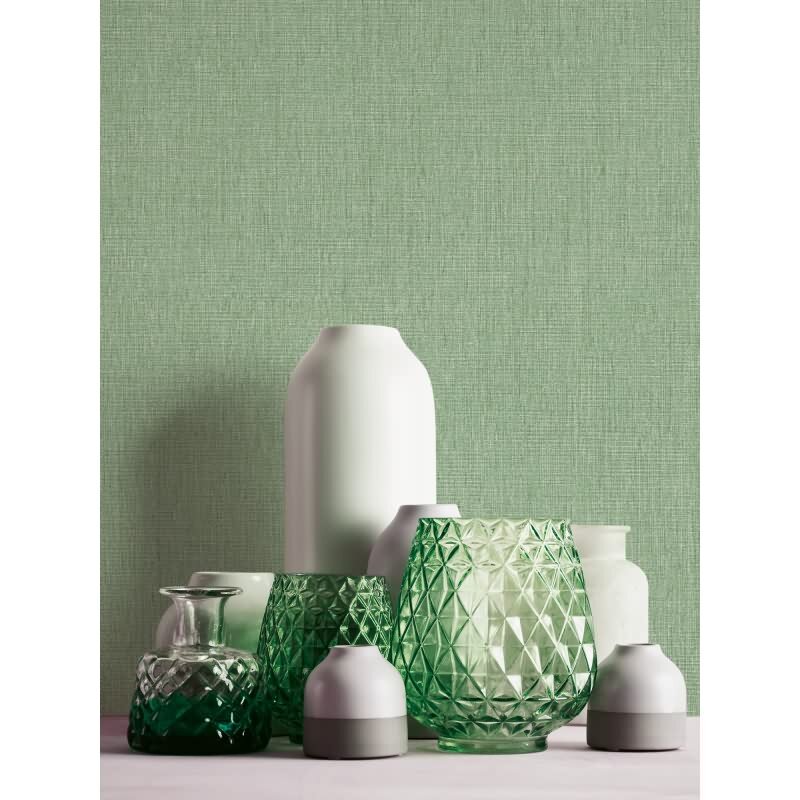 Uni Tapete in Leinen Optik Salbeigrün - Strukturierte Vliestapete matt natürlich (396519)