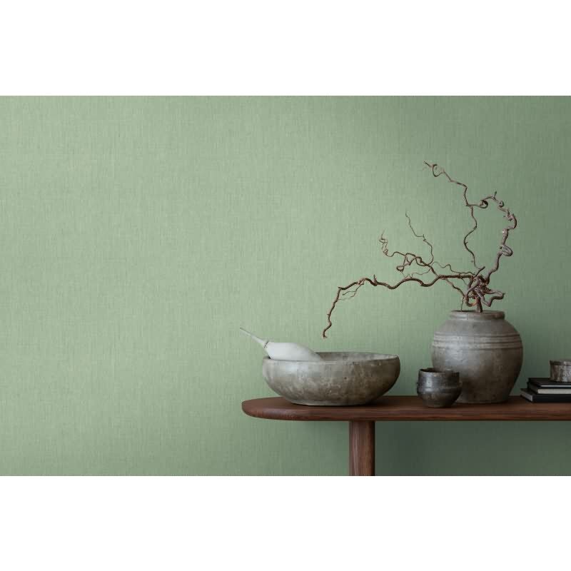 Uni Tapete in Leinen Optik Salbeigrün - Strukturierte Vliestapete matt natürlich (396519)