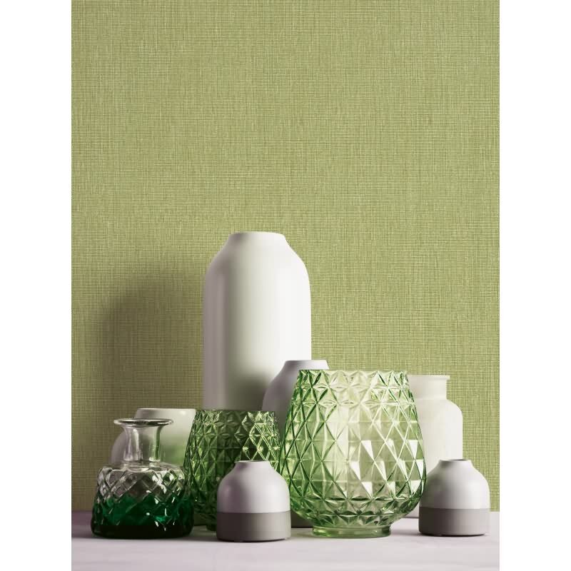 Unitapete in Leinen Optik Olivgrün - Strukturierte Vliestapete matt natürlich (396521)