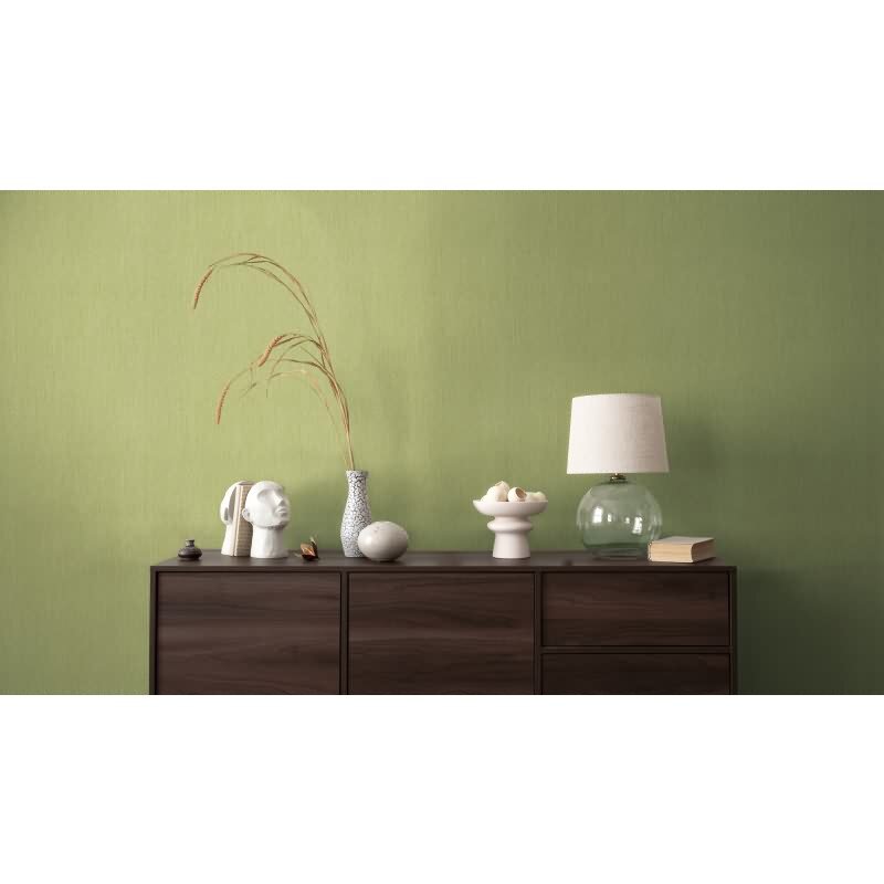 Unitapete in Leinen Optik Olivgrün - Strukturierte Vliestapete matt natürlich (396521)