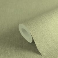 Unitapete in Leinen Optik Olivgr&uuml;n - Strukturierte...