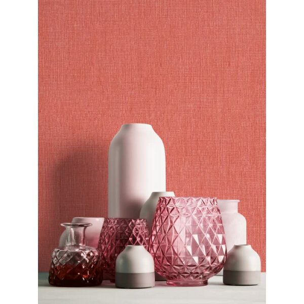 Uni Tapete in Leinen Optik Rot - Strukturierte Vliestapete matt kräftig (396522)