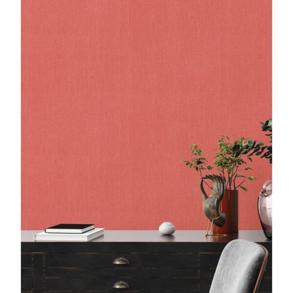 Uni Tapete in Leinen Optik Rot - Strukturierte Vliestapete matt kräftig (396522)