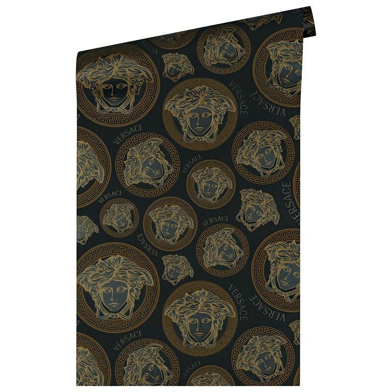 Tapete Gold, Kupfer, Schwarz, Anthrazit VERSACE Satintapete (386117)