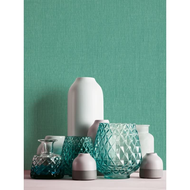Unitapete in Leinenoptik Türkis - Strukturierte Vliestapete matt frisch (396523)