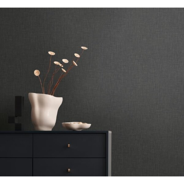 Unitapete in Leinenoptik Schwarz - Strukturierte Vliestapete matt elegant (396524)