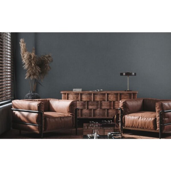 Unitapete in Leinenoptik Schwarz - Strukturierte Vliestapete matt elegant (396524)