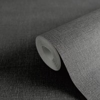 Unitapete in Leinenoptik Schwarz - Strukturierte...