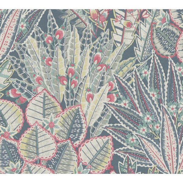 Dschungel-Tapete mit exotischem Blättermuster Blau Grün Rot - Vliestapete strukturiert (396532)