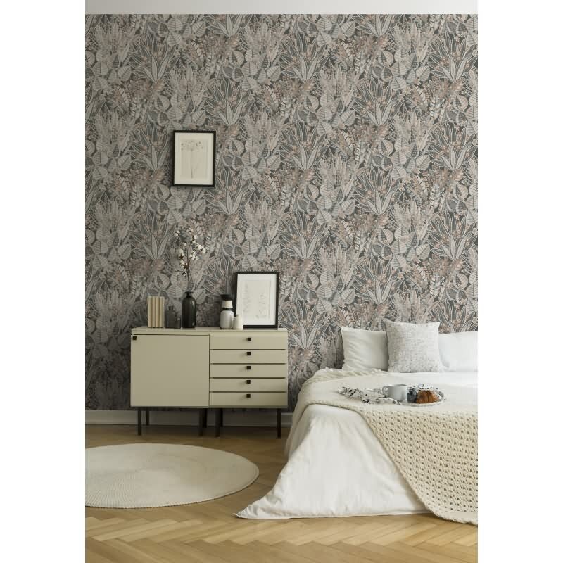 Dschungeltapete Braun Grau Beige - Exotische Muster Tapete floral - Vliestapete strukturiert (396533)