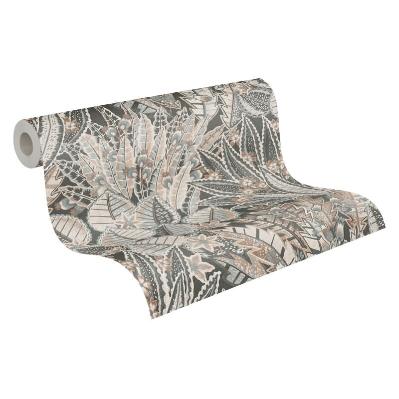 Dschungeltapete Braun Grau Beige - Exotische Muster Tapete floral - Vliestapete strukturiert (396533)