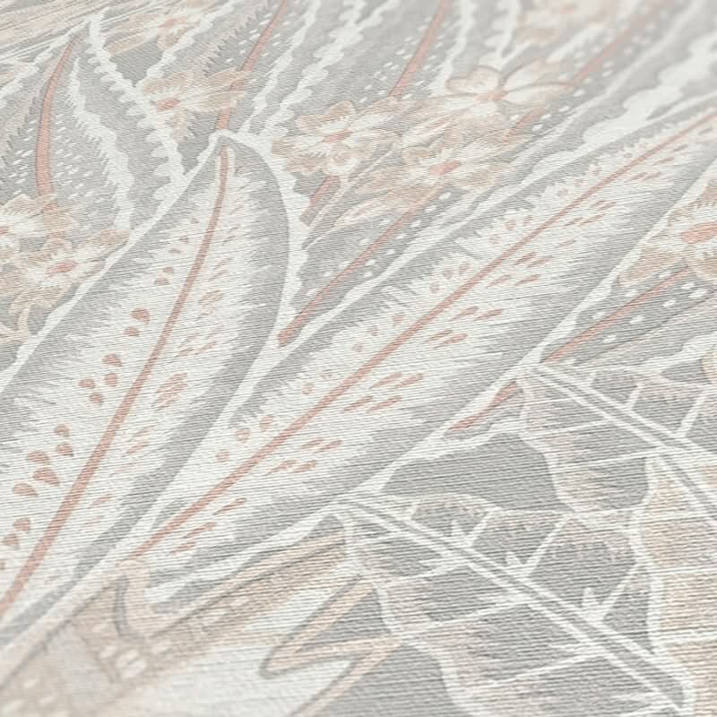 Dschungel-Tapete Grau Creme Beige - Florale Mustertapete zart - Vliestapete strukturiert (396534)