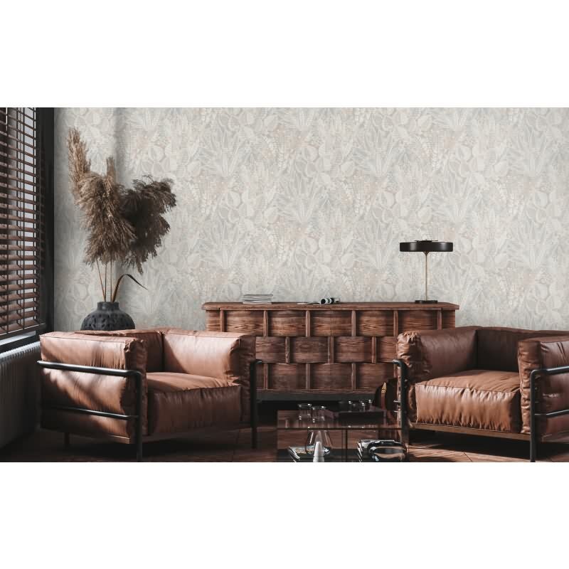 Dschungel-Tapete Grau Creme Beige - Florale Mustertapete zart - Vliestapete strukturiert (396534)