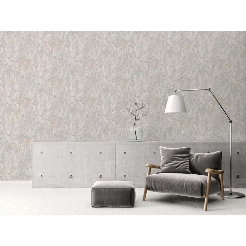 Dschungel-Tapete Grau Creme Beige - Florale Mustertapete zart - Vliestapete strukturiert (396534)