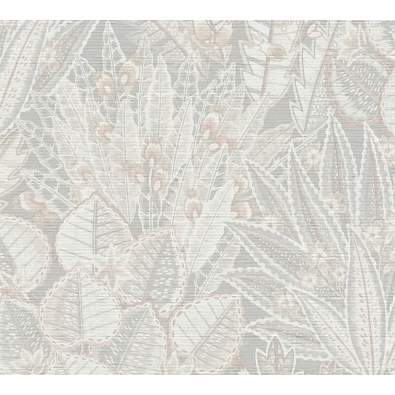 Dschungel-Tapete Grau Creme Beige - Florale Mustertapete zart - Vliestapete strukturiert (396534)
