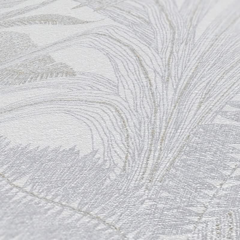 Tropentapete Weiß Grau - Dezentes Blätter Muster - Dschungel Vliestapete mit Struktur (396541)