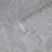 Tropentapete Wei&szlig; Grau - Dezentes Bl&auml;tter...