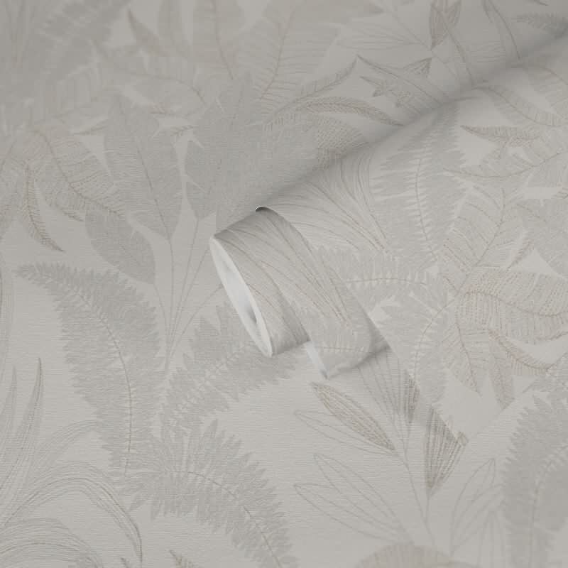 Dschungel Tapete Creme Beige - Helle Blätter Optik dezent - Strukturierte Vliestapete (396542)
