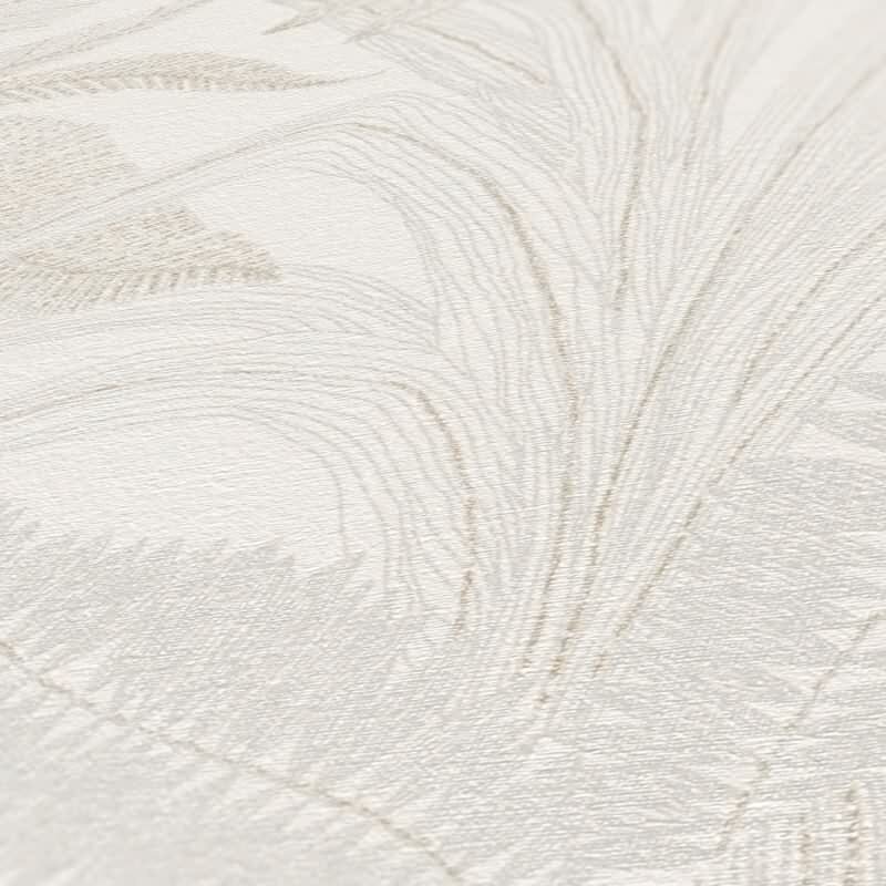 Dschungel Tapete Creme Beige - Helle Blätter Optik dezent - Strukturierte Vliestapete (396542)