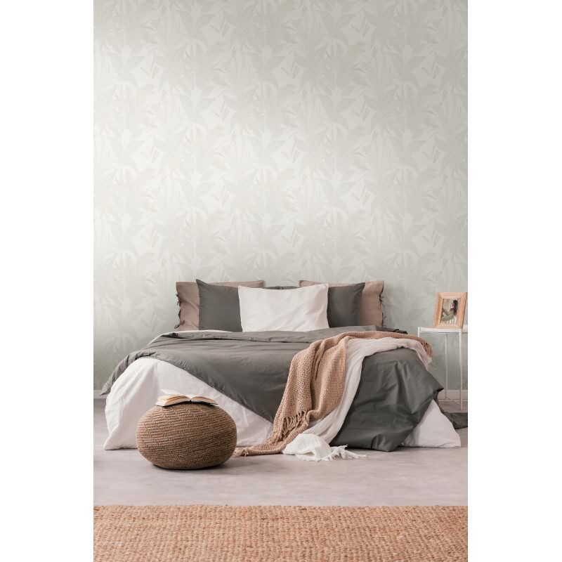 Dschungel Tapete Creme Beige - Helle Blätter Optik dezent - Strukturierte Vliestapete (396542)