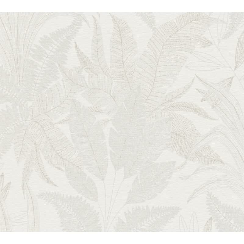 Dschungel Tapete Creme Beige - Helle Blätter Optik dezent - Strukturierte Vliestapete (396542)