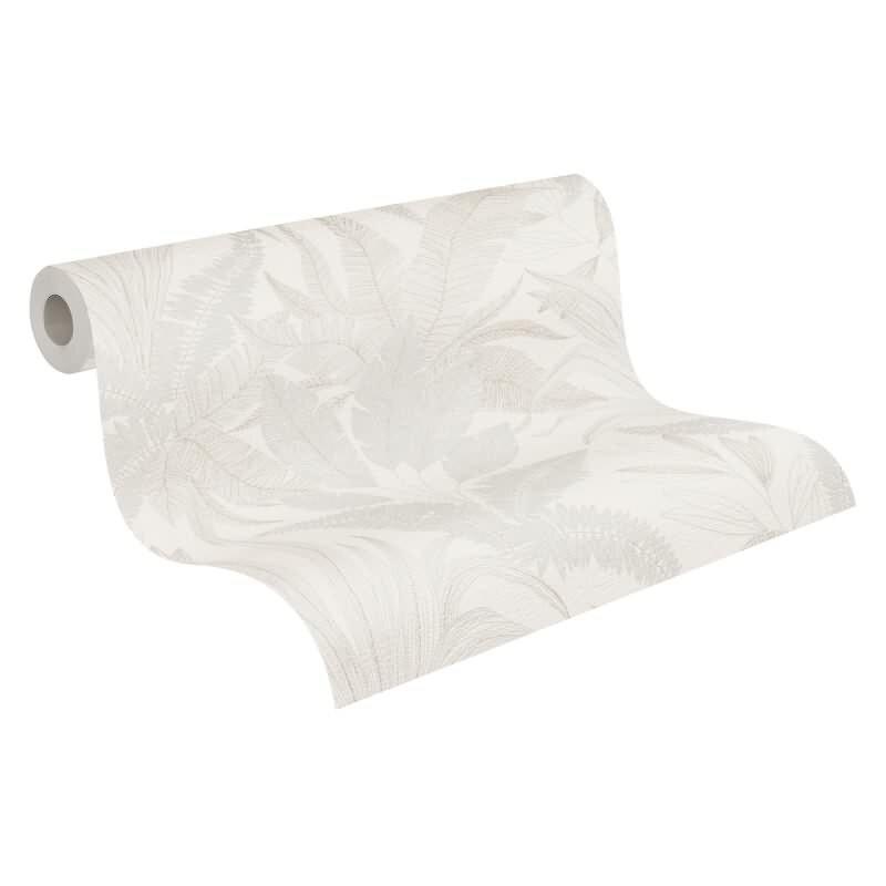 Dschungel Tapete Creme Beige - Helle Blätter Optik dezent - Strukturierte Vliestapete (396542)