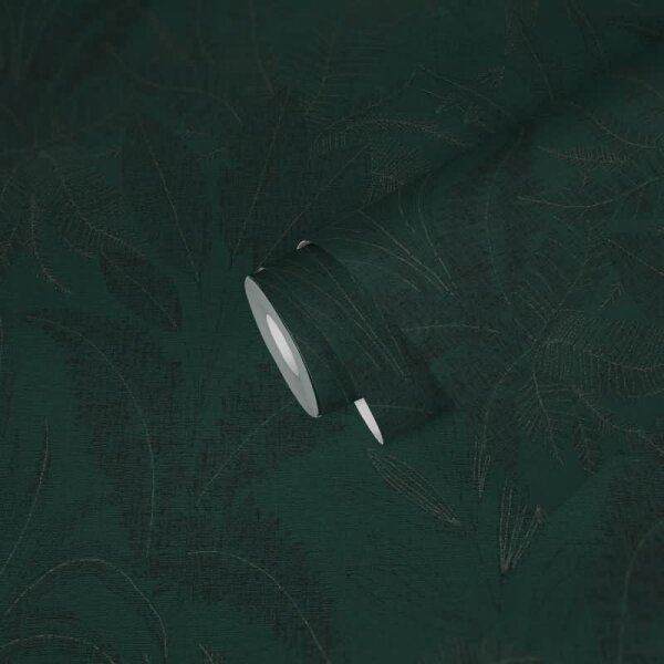 Dschungel-Tapete Dunkelgrün Schwarz - Edle Blätterstruktur - Tropen Vliestapete modern (396543)