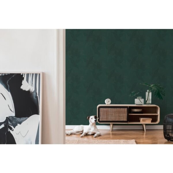 Dschungel-Tapete Dunkelgrün Schwarz - Edle Blätterstruktur - Tropen Vliestapete modern (396543)