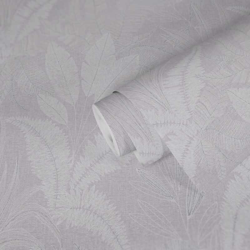 Tropentapete Flieder Hellgrau Weiß - Sanftes Blätter Muster glänzend - Vliestapete modern (396544)