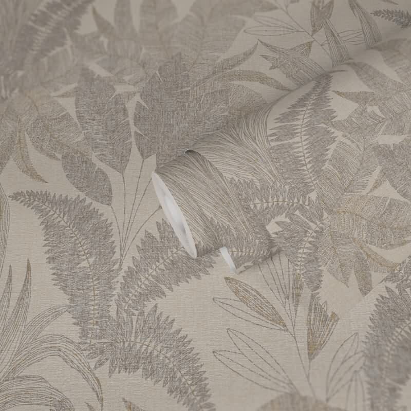 Dschungeltapete Beige - Elegante Blätteroptik glänzend - Struktur-Vliestapete (396545)