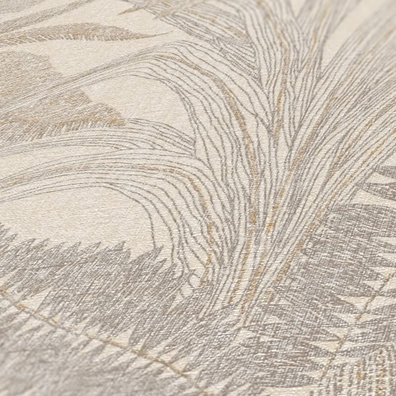 Dschungeltapete Beige - Elegante Blätteroptik glänzend - Struktur-Vliestapete (396545)