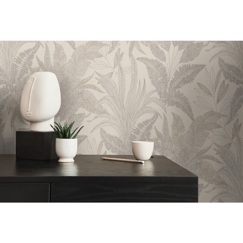 Dschungeltapete Beige - Elegante Blätteroptik glänzend - Struktur-Vliestapete (396545)