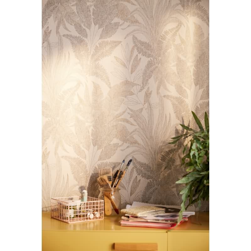 Dschungeltapete Beige - Elegante Blätteroptik glänzend - Struktur-Vliestapete (396545)