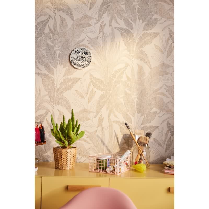 Dschungeltapete Beige - Elegante Blätteroptik glänzend - Struktur-Vliestapete (396545)