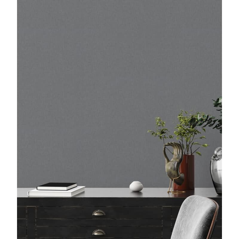 Uni tapete Anthrazit Grau - Strukturierte Vliestapete in Leinenoptik - Modern & edel (396552)