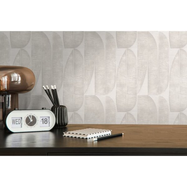 Bananenblatt-Tapete Beige - Vliestapete mit grafischem Blätter Muster - Modern & ruhig (396581)