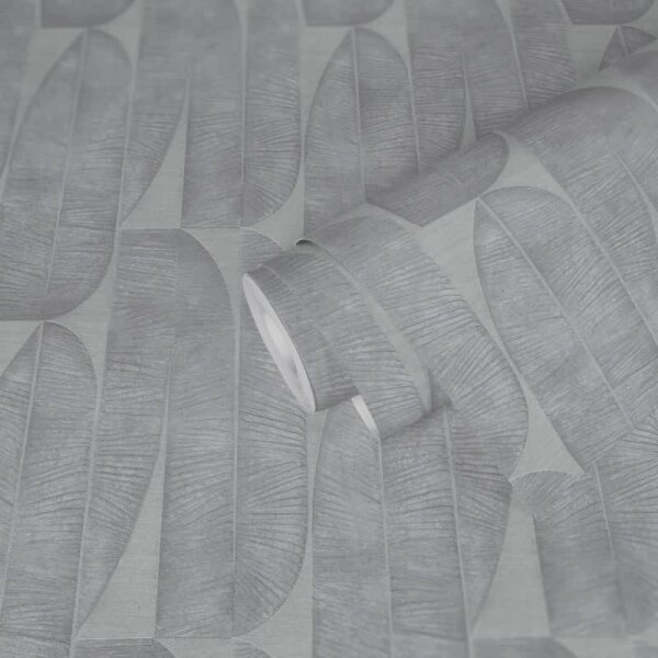 Bananenblatt-Tapete Hellgrau - Vliestapete mit grafischem Blättermuster - Modern & strukturiert (396582)