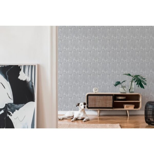 Bananenblatt-Tapete Hellgrau - Vliestapete mit grafischem Blättermuster - Modern & strukturiert (396582)