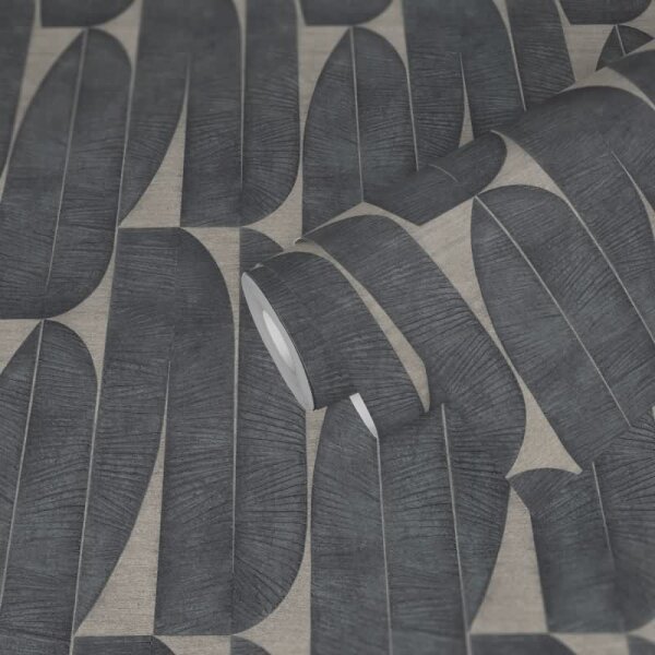 Tapete mit Bananenblättern Beige Schwarz - Grafisches Blättermuster - Vliestapete (396583)