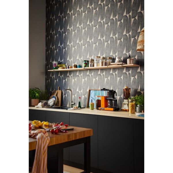 Tapete mit Bananenblättern Beige Schwarz - Grafisches Blättermuster - Vliestapete (396583)