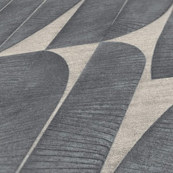 Tapete mit Bananenblättern Beige Schwarz - Grafisches Blättermuster - Vliestapete (396583)