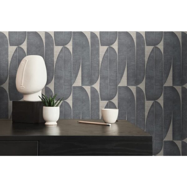 Tapete mit Bananenblättern Beige Schwarz - Grafisches Blättermuster - Vliestapete (396583)