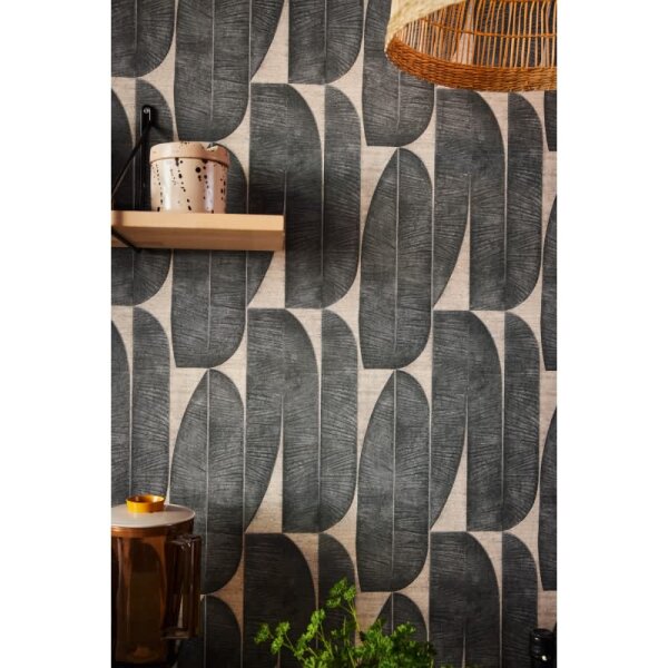 Tapete mit Bananenblättern Beige Schwarz - Grafisches Blättermuster - Vliestapete (396583)
